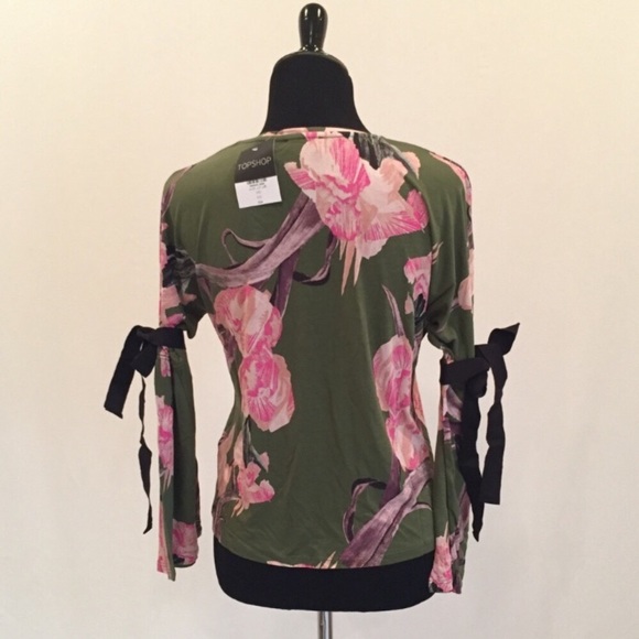 Topshop Floral Tie Sleeve Top - Picture 3 of 7